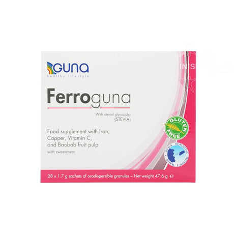 Ferroguna Iron Supplement With Copper Vitamin C Baobab 28 Sachets – for everyday women's health and wellbeing