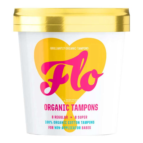 Flo Organic Non-Applicator Tampons Reg/Sup Combo 16 Pack