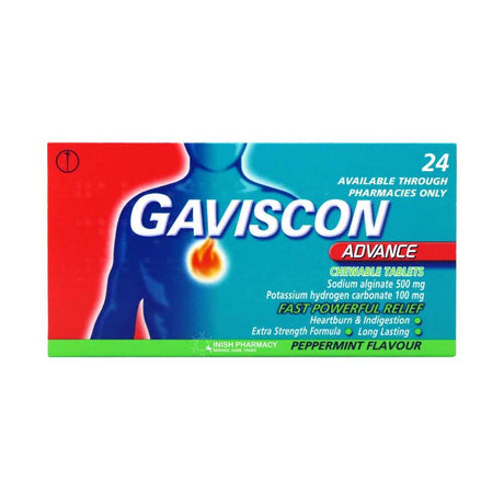Gaviscon Advance Chewable Tablet Peppermint 24 Pack – provides effective relief from acid reflux and heartburn