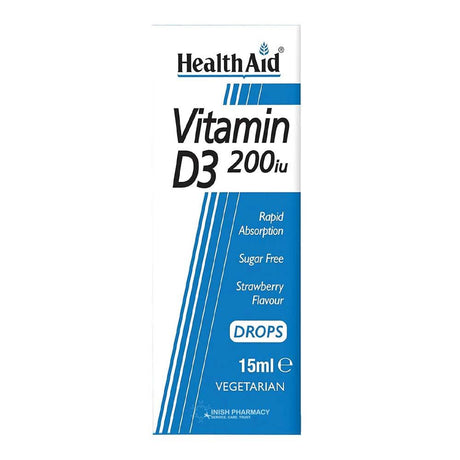 Health Aid Vitamin D3 200iu Oral Drops 15ml – vitamin D3 to support bones, muscles and immunity