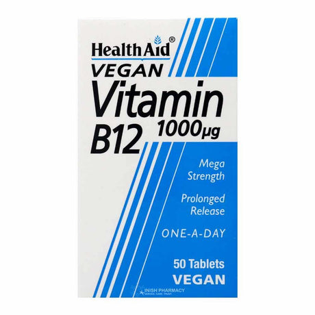 Health Aid Vegan Vitamin B12 1000ug 50 Pack – vitamin B12 for energy metabolism and nerve health