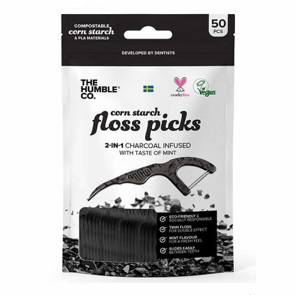 The Humble Co. Floss Picks Charcoal 50 Pack