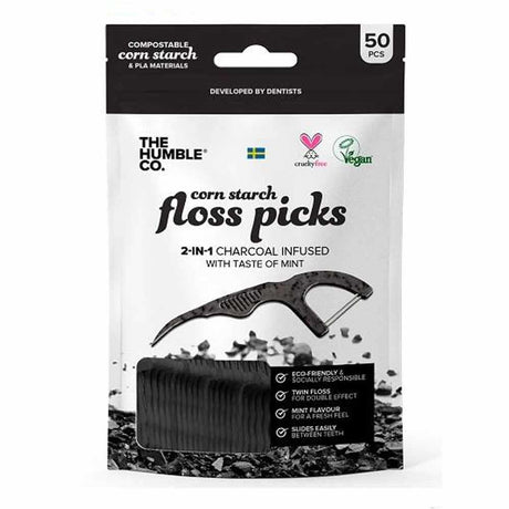 The Humble Co. Floss Picks Charcoal 50 Pack – cleans between teeth for healthy gums