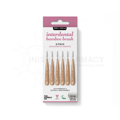 The Humble Co. Interdental Bamboo Brush Size 0 - 0.40mm 6 Pack – cleans between teeth for healthy gums