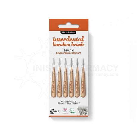 The Humble Co. Interdental Bamboo Brush Size 1 - 0.45mm 6 Pack – cleans between teeth for healthy gums