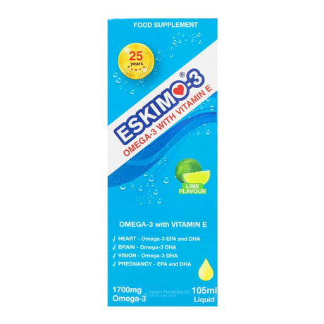 Eskimo-3 1700mg Omega 3 Plus Vitamin E Liquid 105ml – omega fatty acids for heart and cognitive health