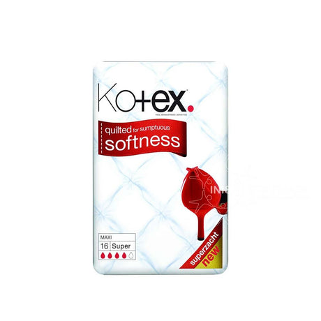 Kotex Maxi Super 16 Quilted Pads – for reliable overnight period protection