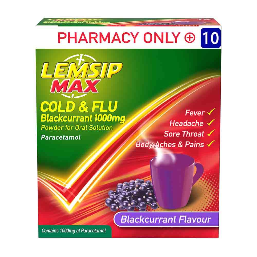 Lemsip Max Cold & Flu Blackcurrant 1000mg 10 pack