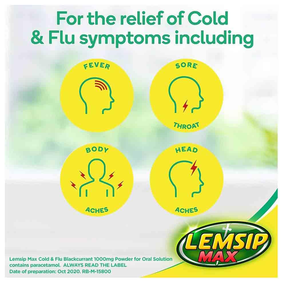 Lemsip Max Cold & Flu Blackcurrant 1000mg 10 pack
