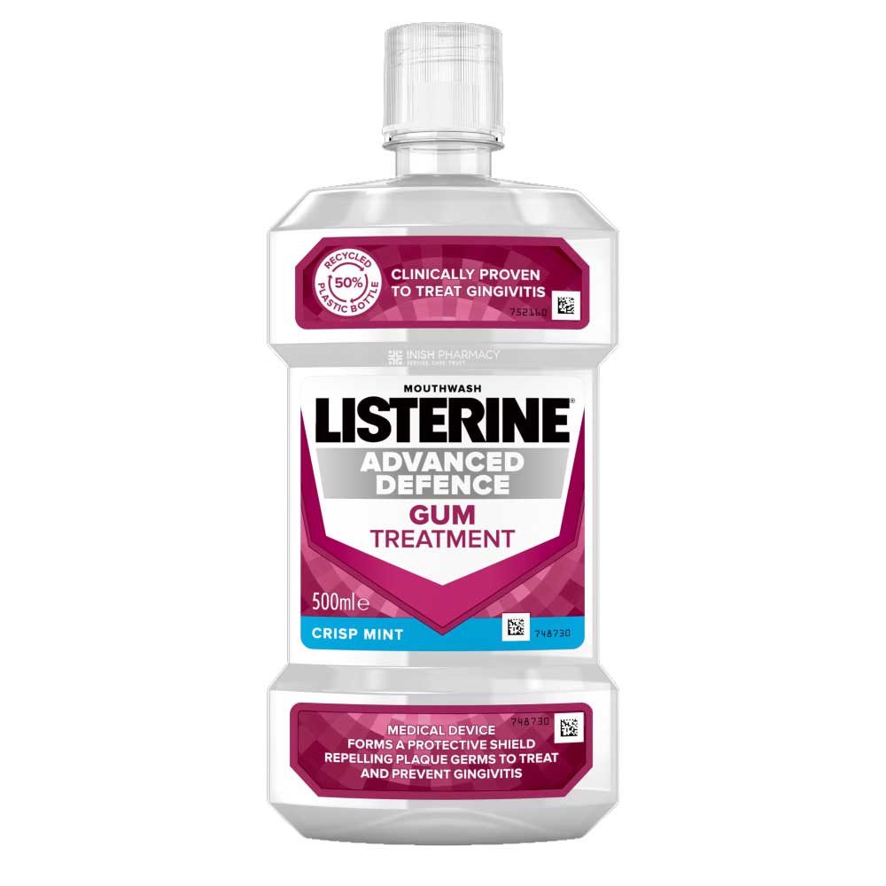 Listerine Advanced Defence Gum Treatment Crisp Mint Mouthwash 500ml – freshens breath and supports oral hygiene