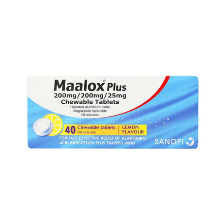 Maalox Plus Chewable Tablets Lemon Flavour 40 Pack – provides effective relief from acid reflux and heartburn
