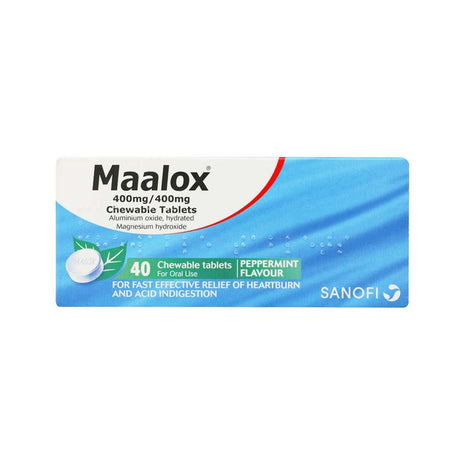 Maalox Chewable Tablets Peppermint Flavour 40 Pack – provides effective relief from acid reflux and heartburn