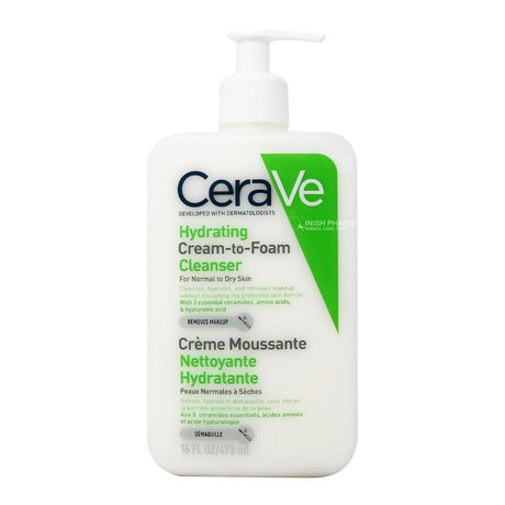 CeraVe Hydrating Cream-to-Foam Cleanser 473ml – gently cleanses and refreshes skin
