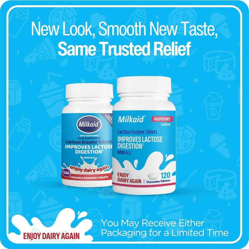 Milkaid Lactase Enzyme Tablets Raspberry Flavour 120 Pack