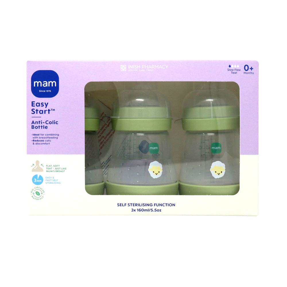 Mam Easy Start Anti-Colic Bottle 0m+ 160ml 3 Pack Unisex Green