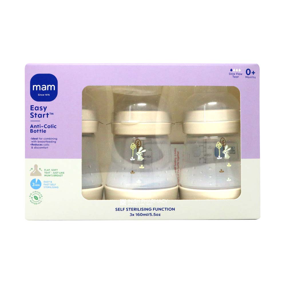 Mam Easy Start Anti-Colic Bottle 0m+ 160ml 3 Pack Unisex Grey