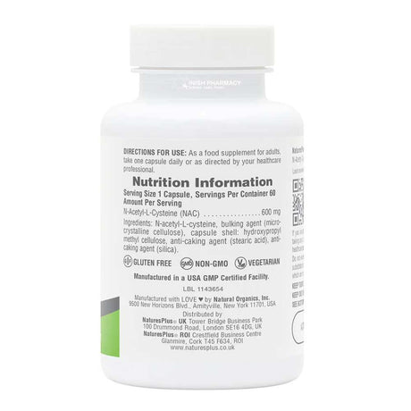 Natures Plus PRO NAC N-Acetyl Cysteine 600mg 60 Capsules
