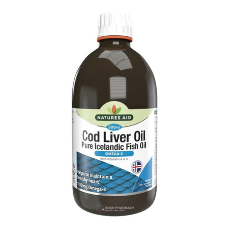 Natures Aid Cod Liver Oil 500ml – omega-3 fatty acids to support heart and brain health