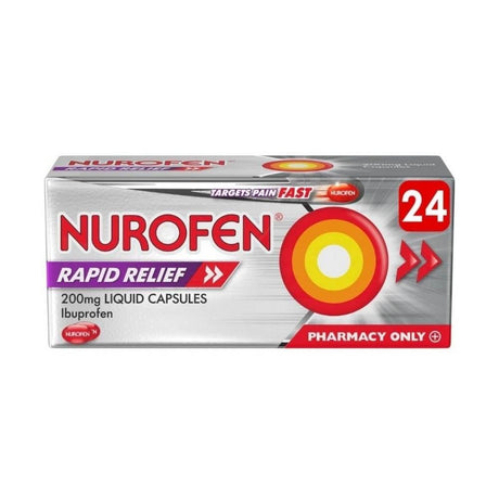 Nurofen Ibuprofen Rapid Relief Liquid Capsules 200mg- 24 Capsules – provides effective pain relief