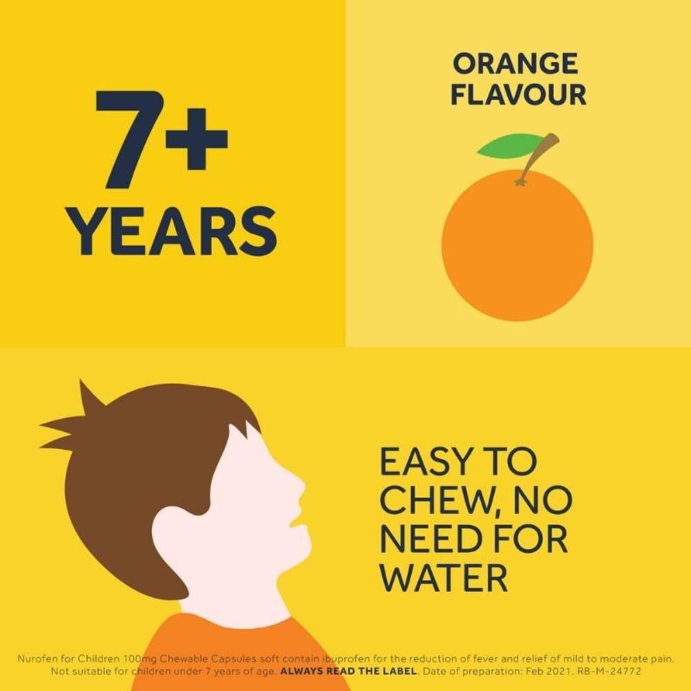 Nurofen For Children 100mg Chewable Capsules Ibuprofen 7+ years 12 Capsules