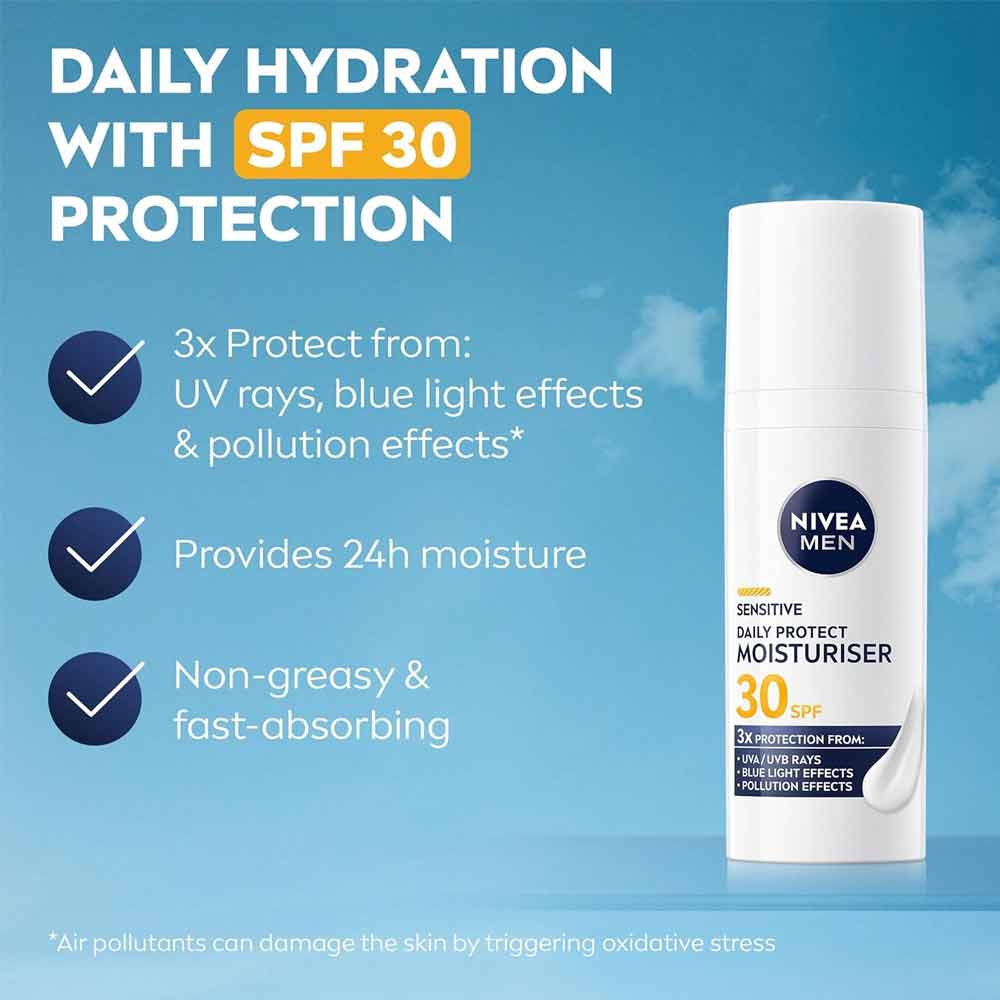 Nivea Men Sensitive Daily Protect Moisturiser SPF30 50ml