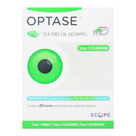 Optase TTO Lid Wipes 20 Pack – gently cleanses eyelids to relieve blepharitis