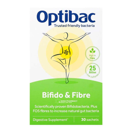 Optibac Probiotics 25 Billion Bifidobacteria & Fibre 30 Sachets – live cultures to support gut health and digestion