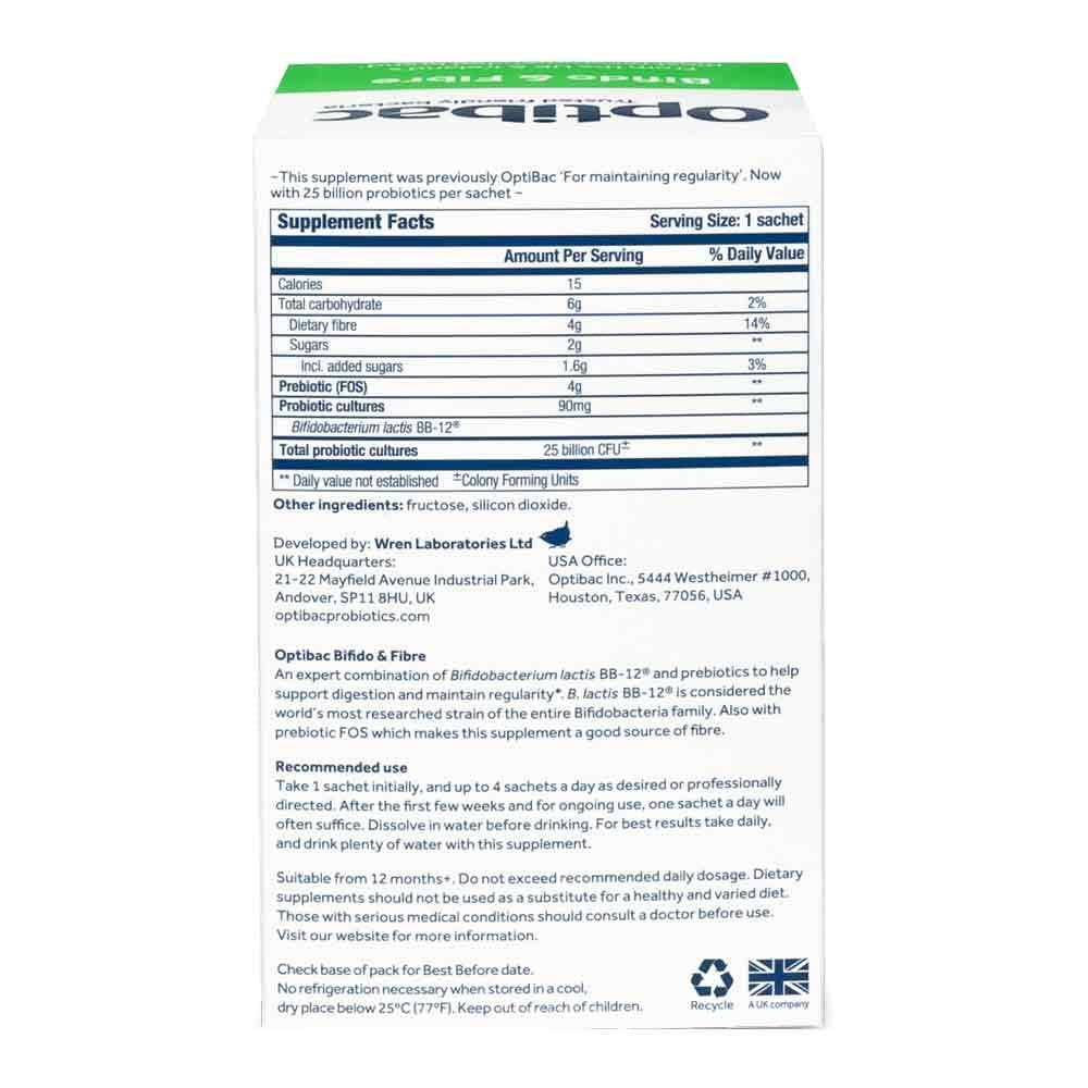 Optibac Probiotics 25 Billion Bifidobacteria & Fibre 30 Sachets