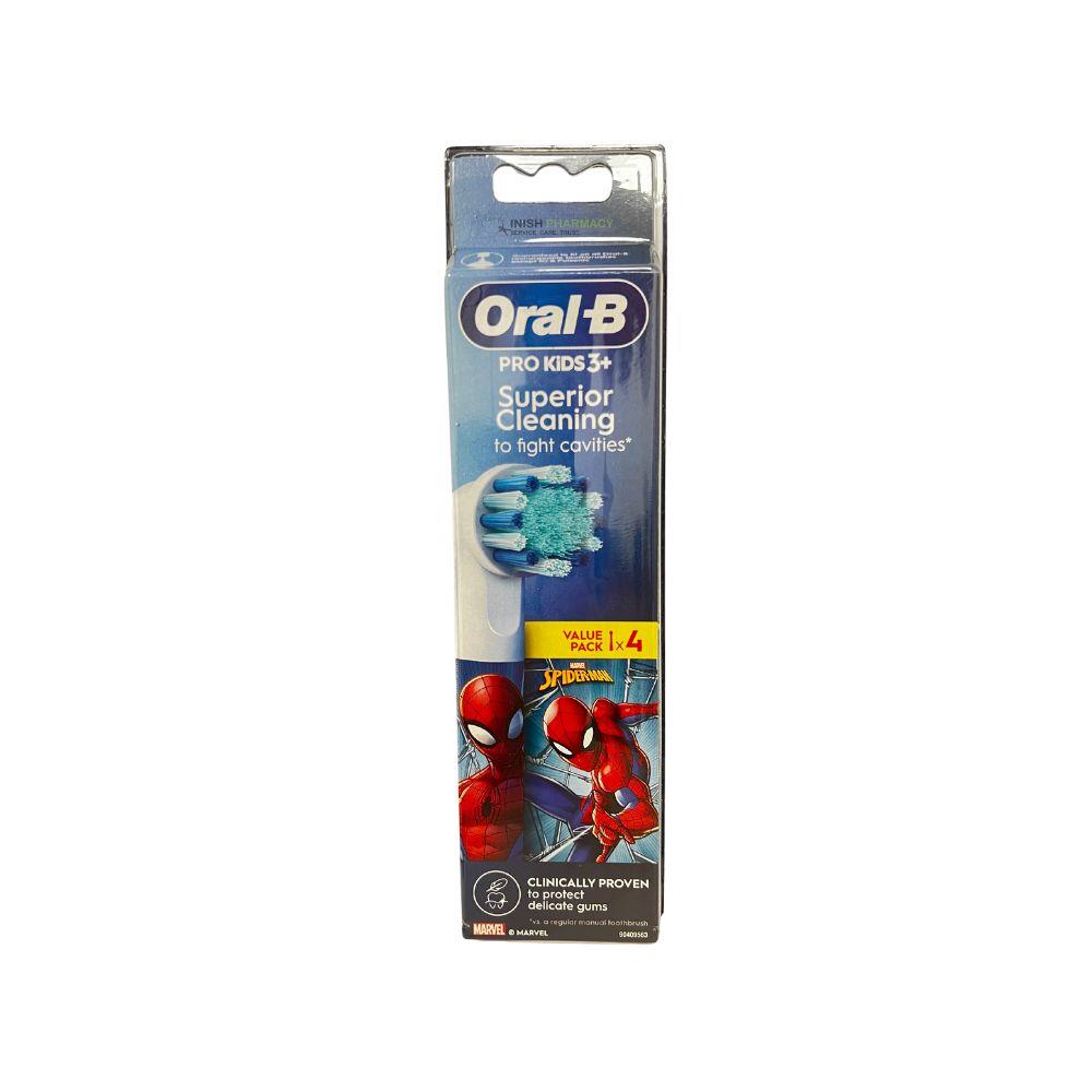Oral B Pro Kids3+ Spiderman Electric Brush Heads Refills 4 Pack