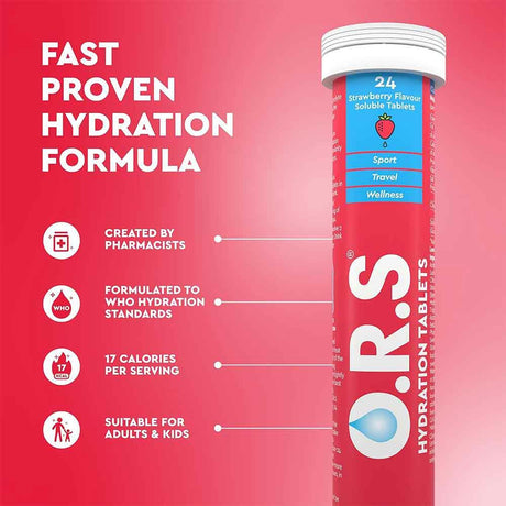 O.R.S. Hydration Tablets Strawberry Flavour 24 Pack