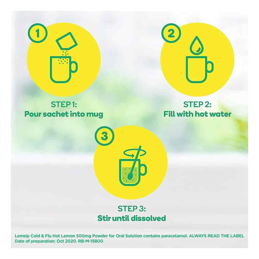 Lemsip Cold & Flu 500mg Hot Lemon