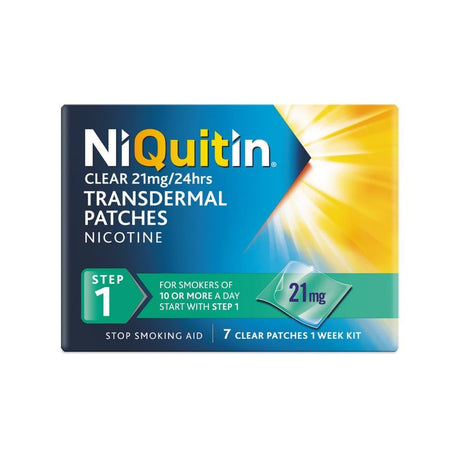 NiQuitin Clear 21mg Nicotine Patches Step 1 – nicotine replacement to ease cravings when quitting smoking