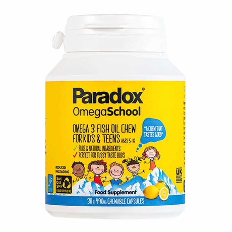 Paradox Omega School Ages 5-18 990mg 30 Pack – omega fatty acids for heart and cognitive health