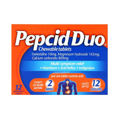 Pepcid Duo Famotidine Chewable Tablets 12 Pack – provides effective relief from acid reflux and heartburn