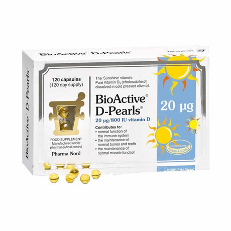 Pharma Nord BioActive D-Pearls 20ug/800iu Vitamin D 120 Capsules – vitamin D3 to support bones, muscles and immunity
