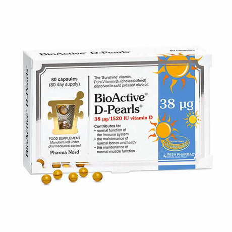 Pharma Nord BioActive D-Pearls 1520iu Vitamin D 80 Pack – vitamin D3 to support bones, muscles and immunity