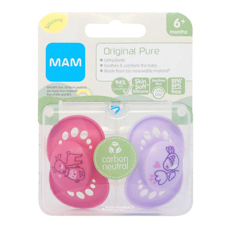 Mam Pure Original 6+M Soother 2 Pack – a gentle soother to comfort and soothe babies