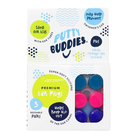 Putty Buddies Soft Colored Silicone Ear Plugs 3 Pack – for gentle ear care and hygiene