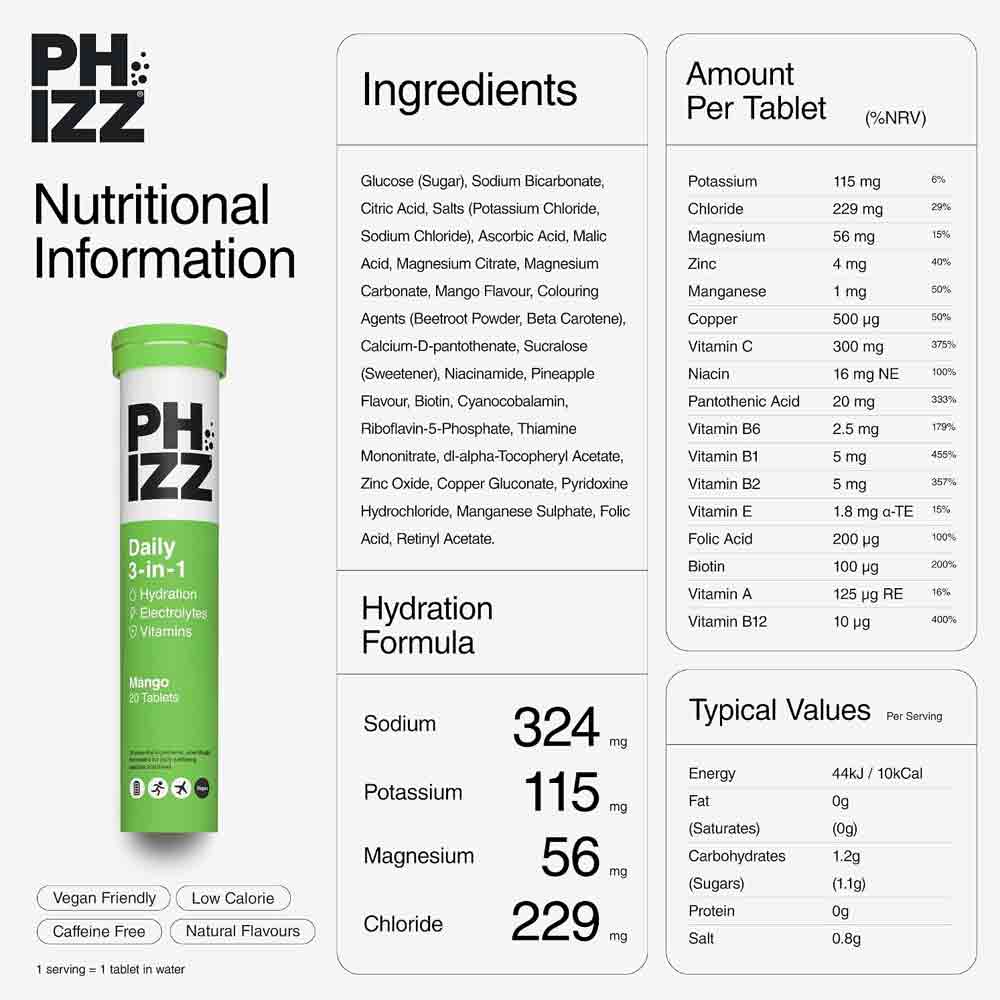 Phizz 3-In-1 Effervescent Mango 20 Pack