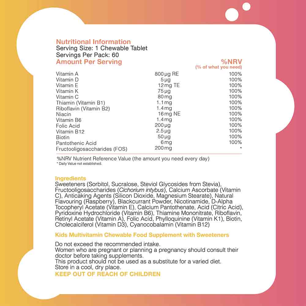 Pro-Ven Vitamins Kids Multivitamin Raspberry Flavour 60 Chewables