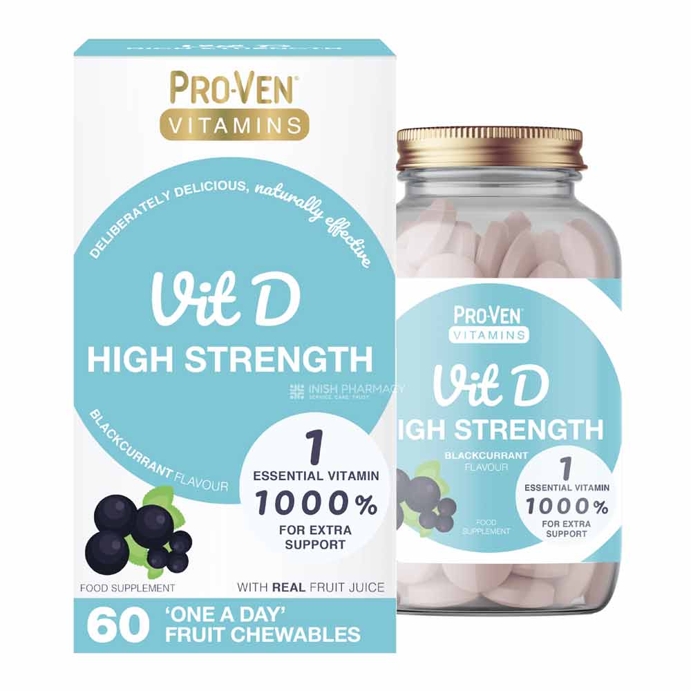 Pro-Ven Vitamins Vitamin D High Strength Fruit Chewables 60 Pack – vitamin D3 to support bones, muscles and immunity