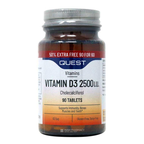 Quest Vitamin D3 2500iu 60 Tablets – vitamin D3 to support bones, muscles and immunity