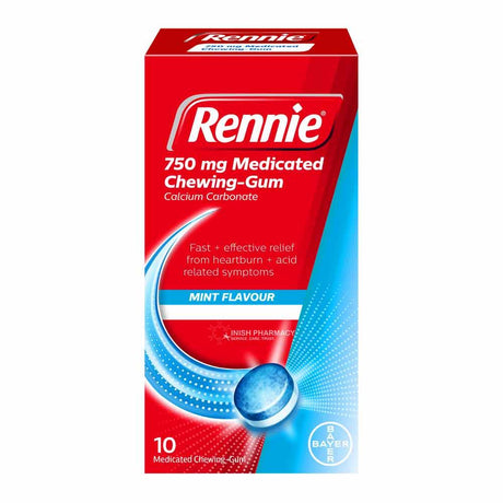 Rennie 750mg Medicated Chewing Gum 10 Pack – provides effective relief from acid reflux and heartburn