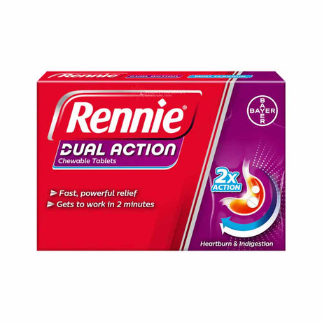 Rennie Dual Action Chewable Tablets 24 Pack – provides effective relief from acid reflux and heartburn