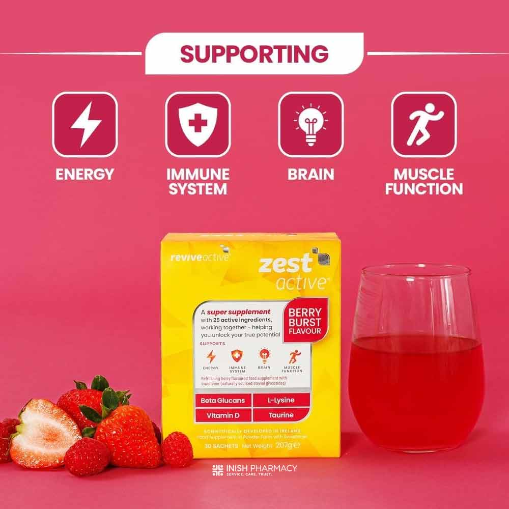 Revive Active Zest Active Berry Burst Food Supplement 30 Sachets + 20% Extra Free