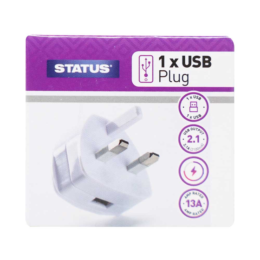 Status USB Charging Port Power Adaptor - White Plug
