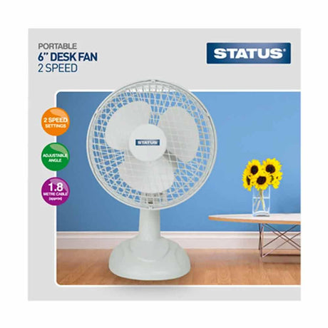 Status Desk Fan White 6 inch – relieves nausea and travel sickness