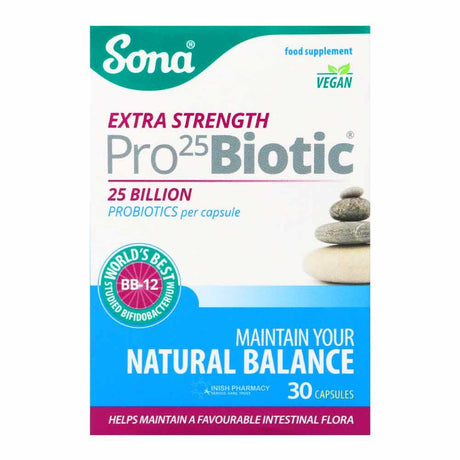 Sona Extra Strength Pro 25 Billion ProBiotic 30 Pack – live cultures to support gut health and digestion