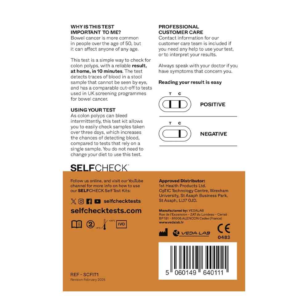 SELFCheck Home Screening Bowel Health Test 1 Single Test