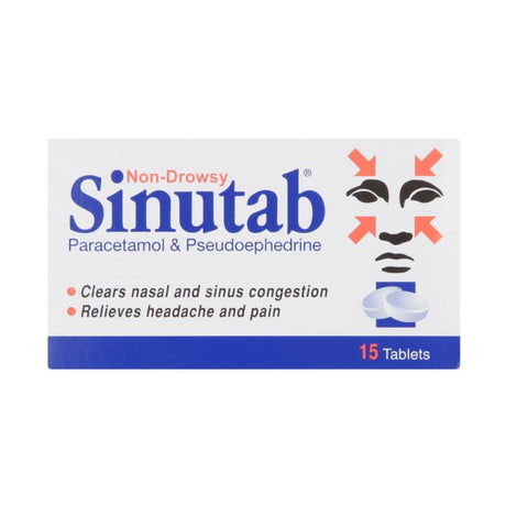 Sinutab 500mg/30mg Tablets 15 Pack – relieves cold and flu symptoms